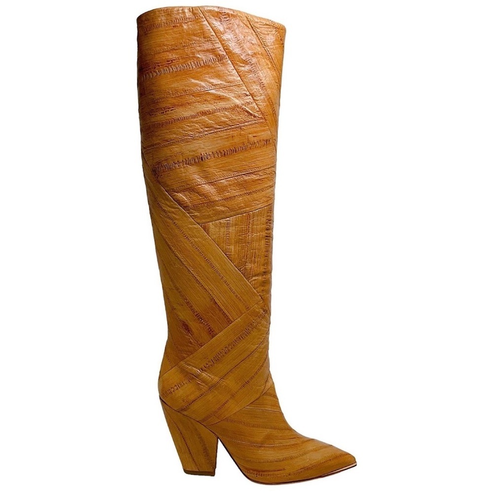 Tory Burch Lila 90mm Knee High Tan Beige Leather Tall Slouch Heeled Boot size 7 - Picture 2 of 14